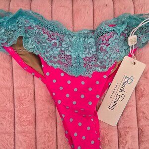 Beach Bunny Bikini Bottoms - Pink with teal poka-dots & lace